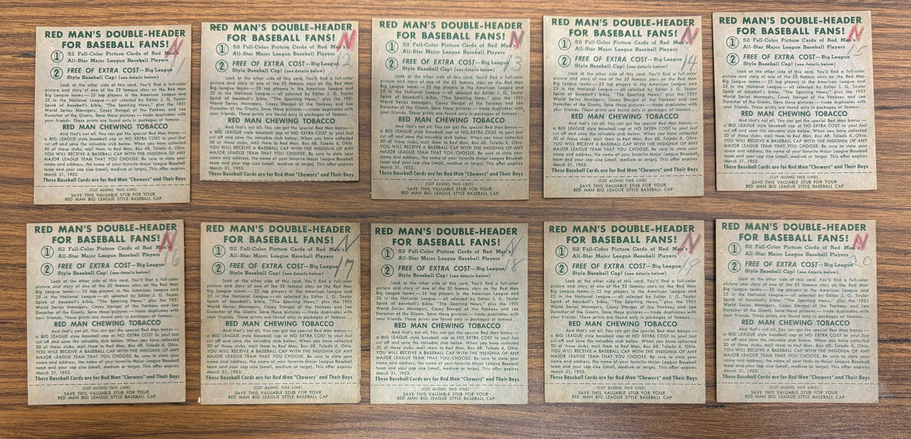 1952 Red Man Tobacco Baseball Complete Set (52) w/ Tabs Low Grade