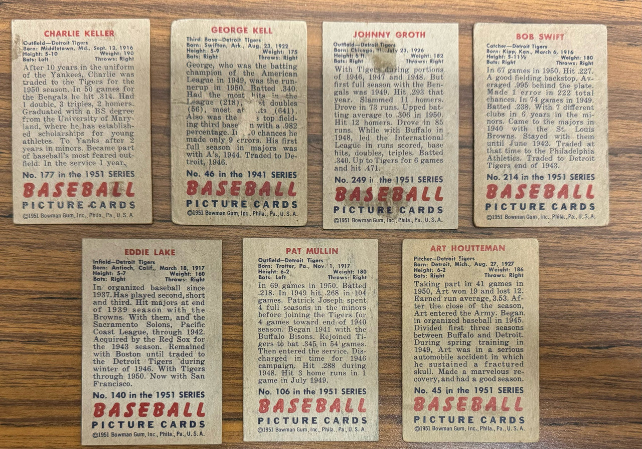 1951 Bowman Detroit Tigers Team Set (21) Kell Low Grade