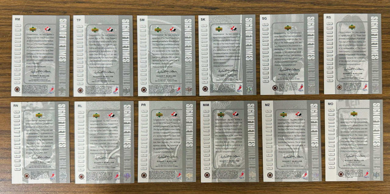 1998-99 SP Authentic Hockey Sign of the Times Auto Partial Set 36/50