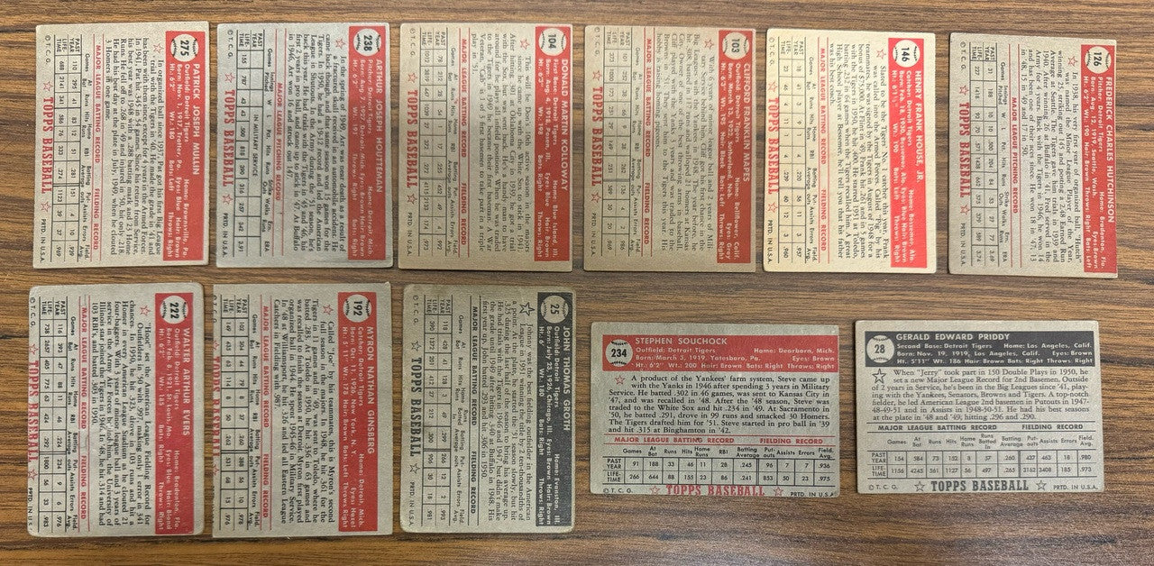 1952 Topps Detroit Tigers Team Set (23) Hoeft Hatfield Low Grade