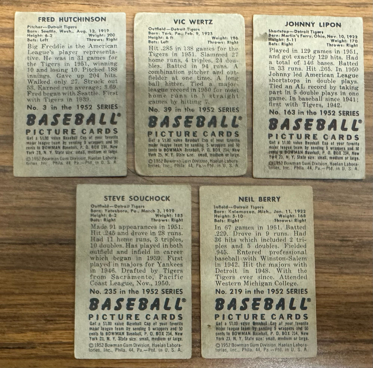 1952 Bowman Detroit Tigers Team Set (17) Kell Low Grade