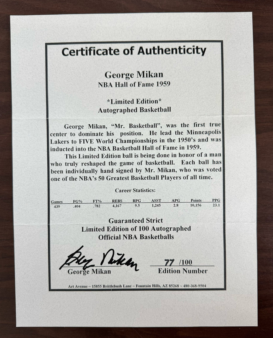 George Mikan Signed Autographed Spalding Basketball HOF Inscribed /100