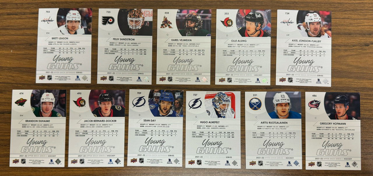 2021-22 Upper Deck Young Guns Lot of 34 Holtz Lundell