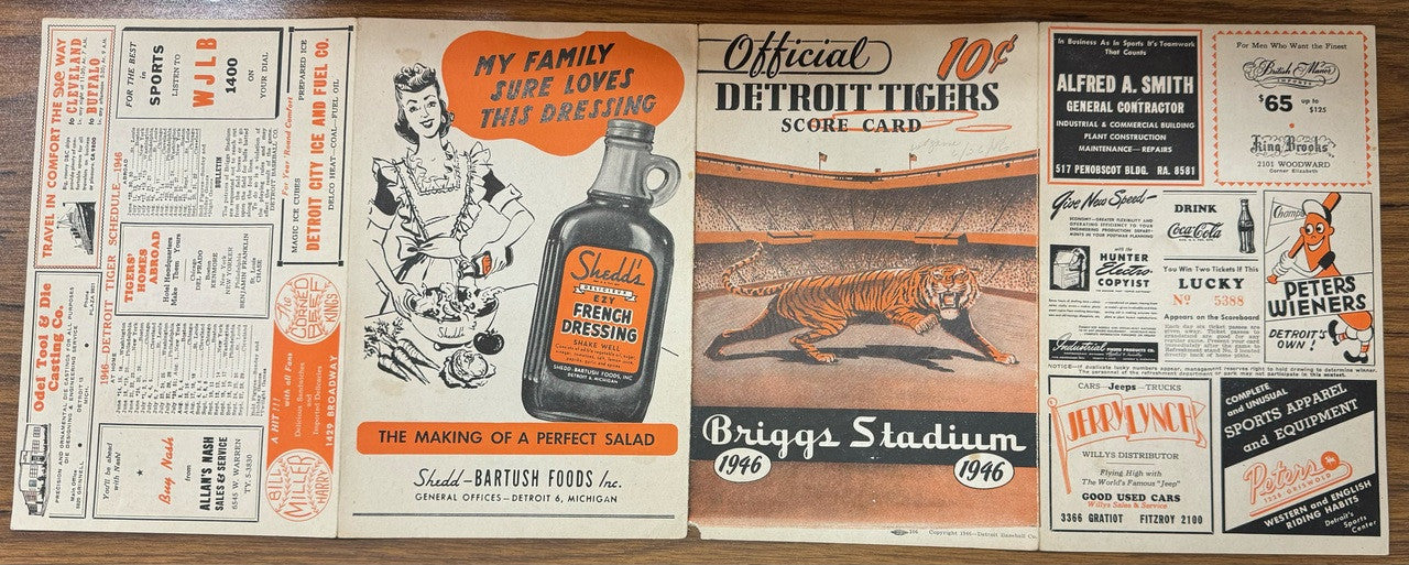 1946 Detroit Tigers vs Boston Red Sox Official Score Card