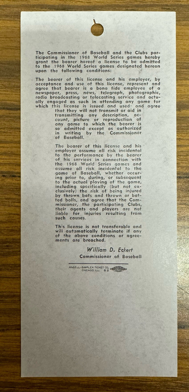 1968 World Series Tiger Stadium Field Badge Ticket