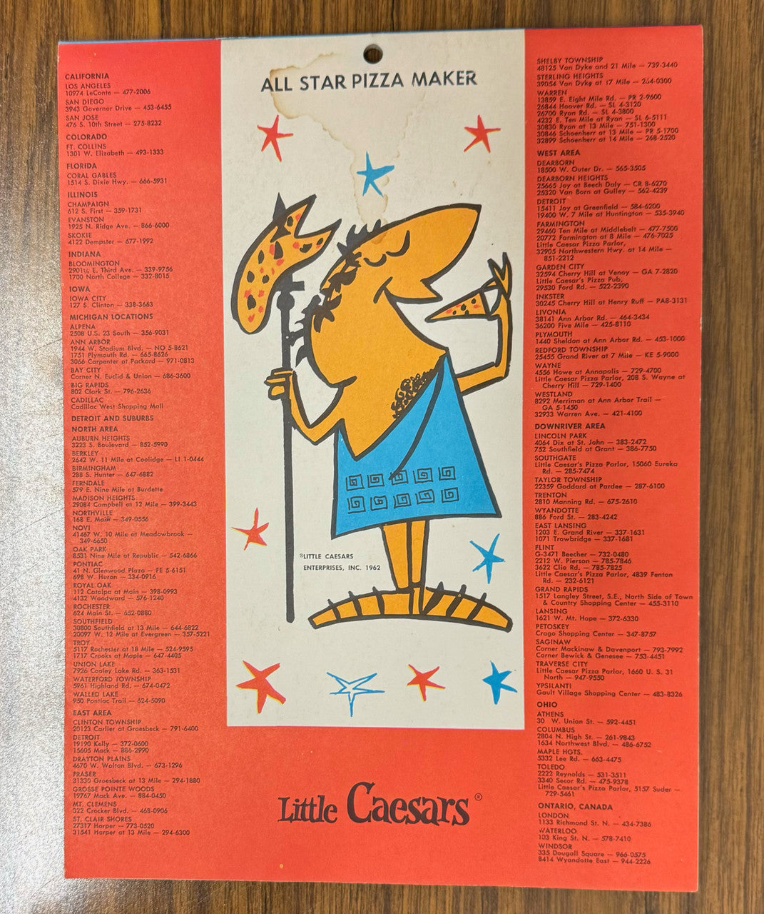 1972 Little Caesars Tasco All-Star Calendar Howe Kaline Butkus