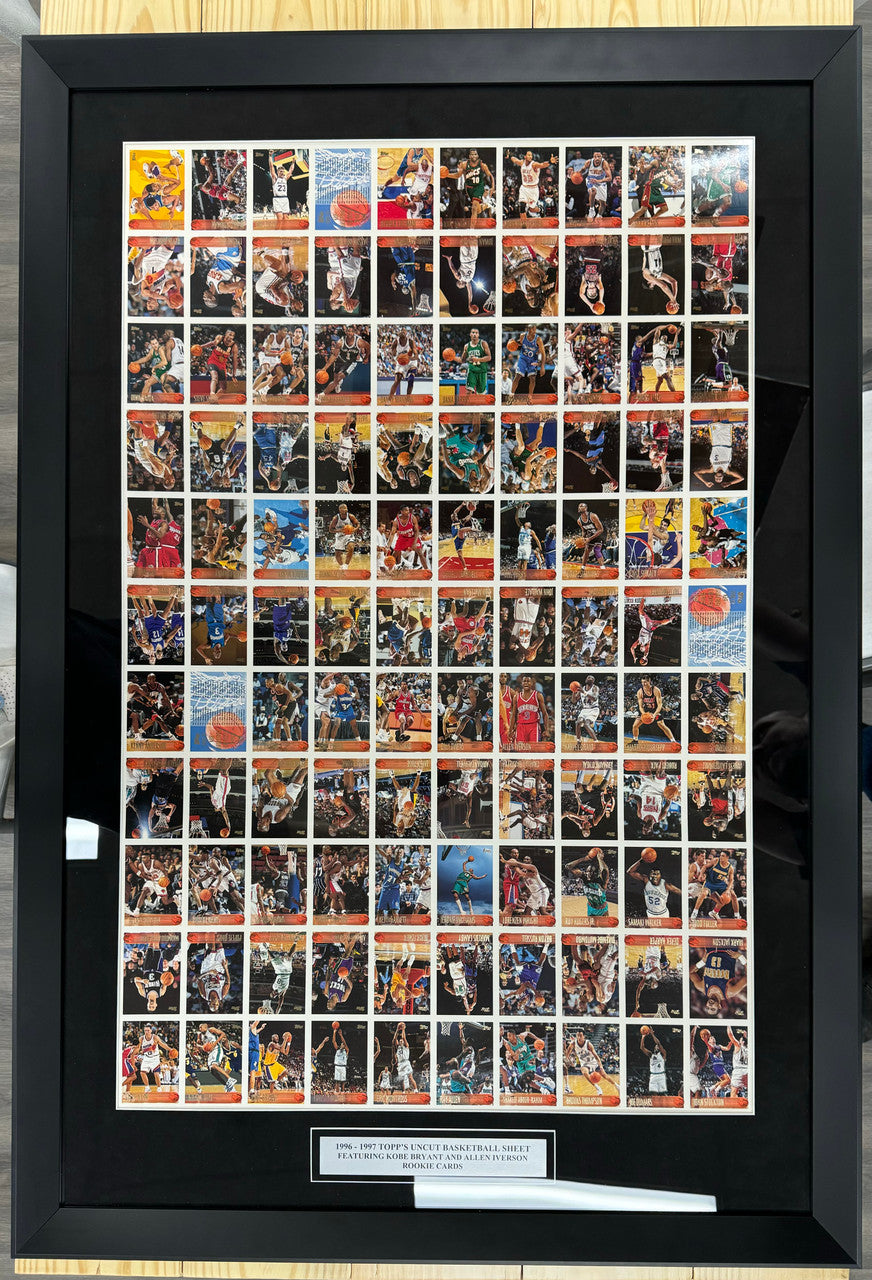 1996-97 Topps Basketball Full Uncut Sheet Kobe + Iverson RCs Framed