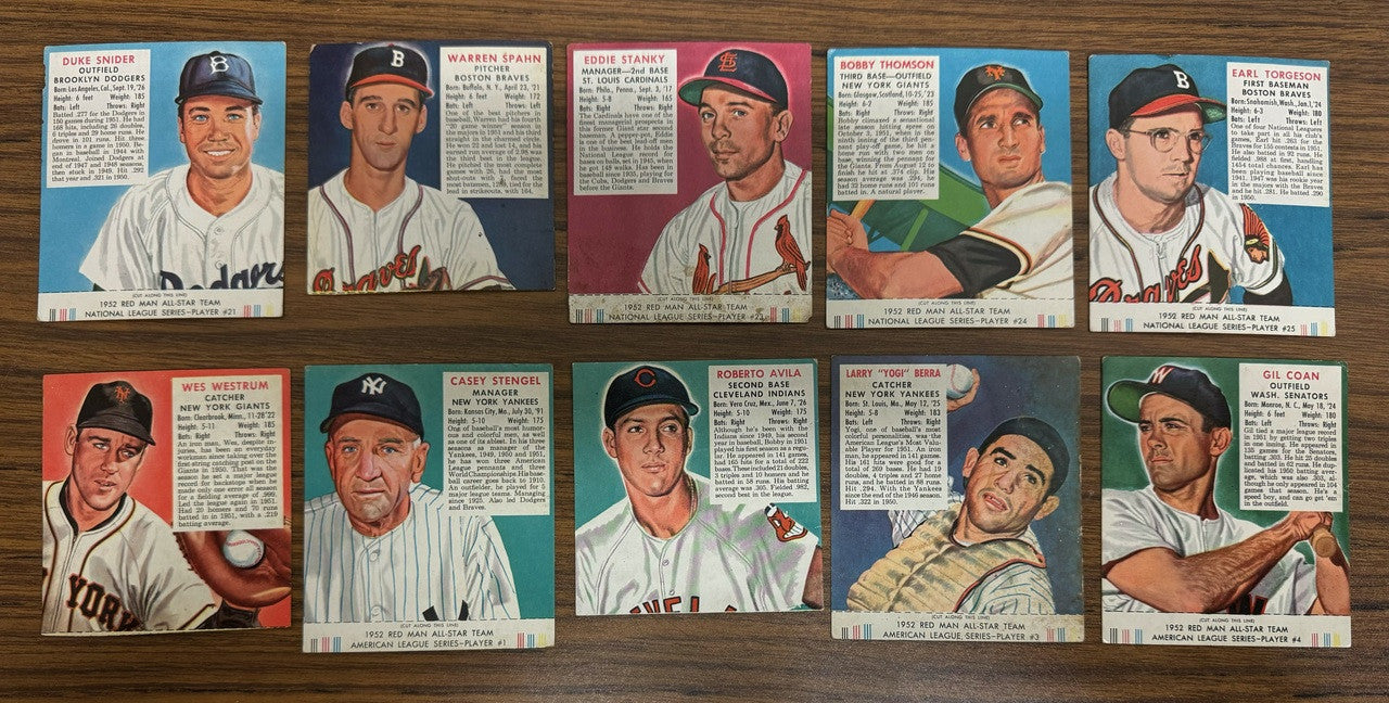 1952 Red Man Baseball Near Complete Set 51/52 Most w/ Tabs Low Grade