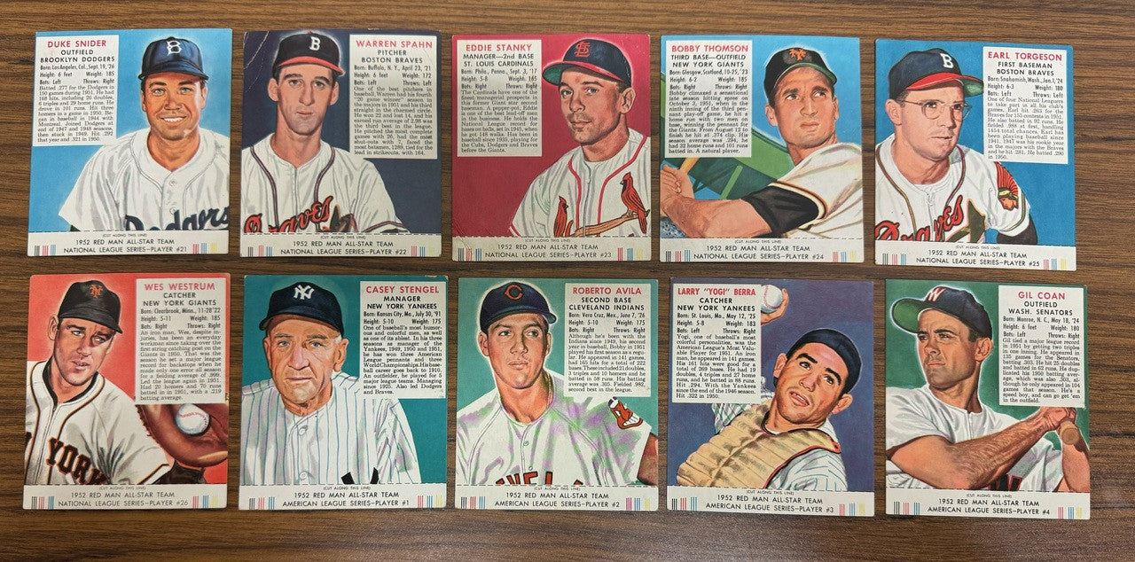 1952 Red Man Tobacco Baseball Complete Set (52) w/ Tabs Low Grade