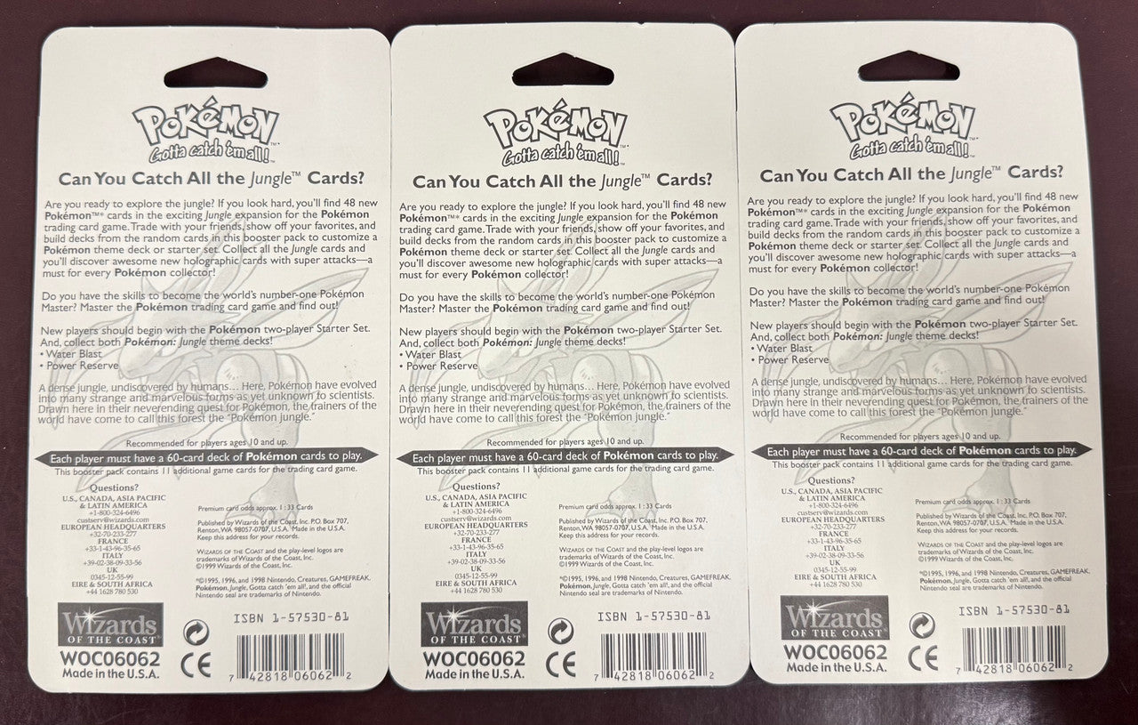 1999 Pokemon Jungle Blister Pack Flareon Wigglytuff Scyther Art Set of 3