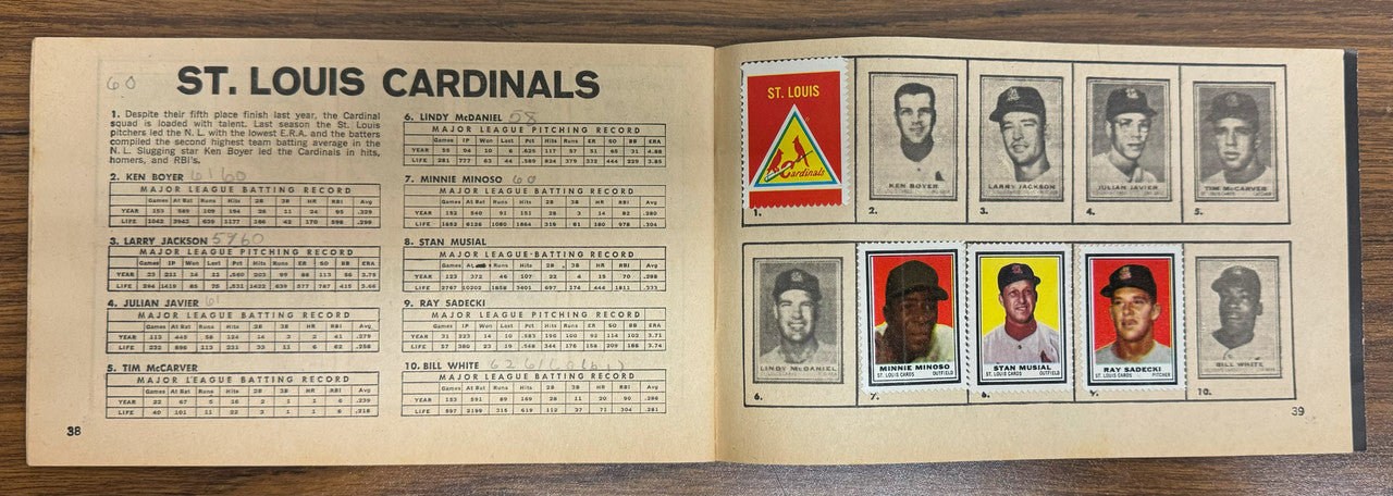 1962 Topps Baseball Stamp Album w/ 45 Stamps Mays Aaron Musial