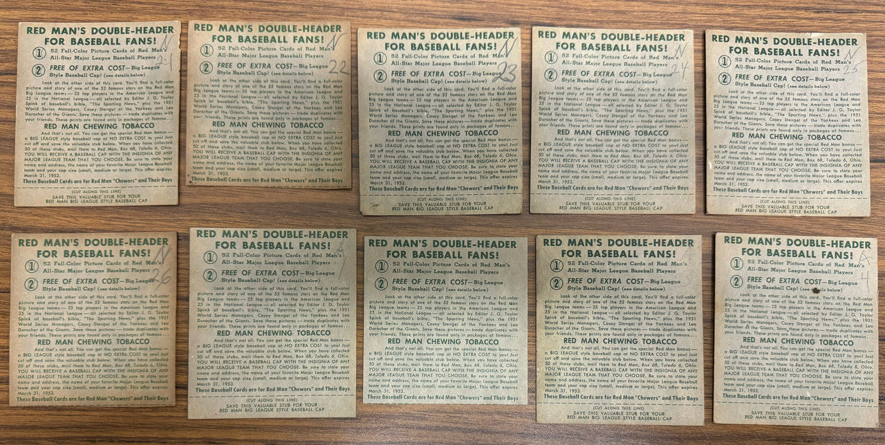 1952 Red Man Baseball Near Complete Set 51/52 Most w/ Tabs Low Grade