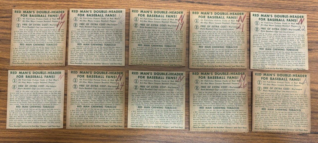 1952 Red Man Baseball Near Complete Set 47/52 incl. 5 w/ Tabs Low Grade