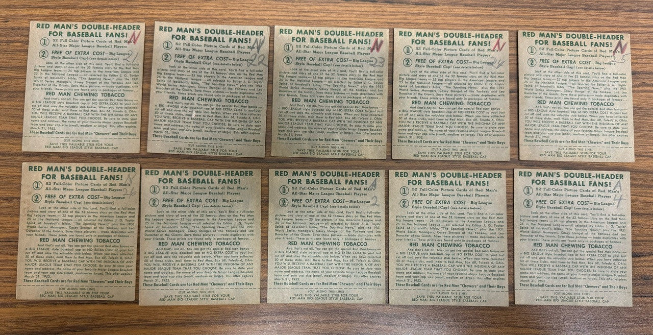 1952 Red Man Tobacco Baseball Complete Set (52) w/ Tabs Low Grade