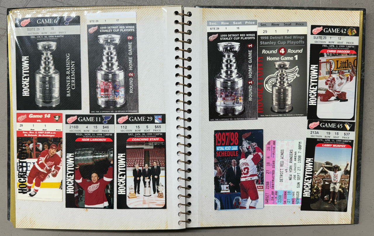 1996-1999 Detroit Red Wings Album w/ 20 Ticket Stubs + Schedules Etc