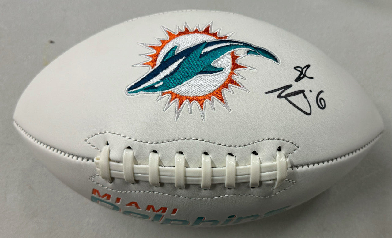 Devon Achane Signed Autographed Miami Dolphins White Panel Football BAS
