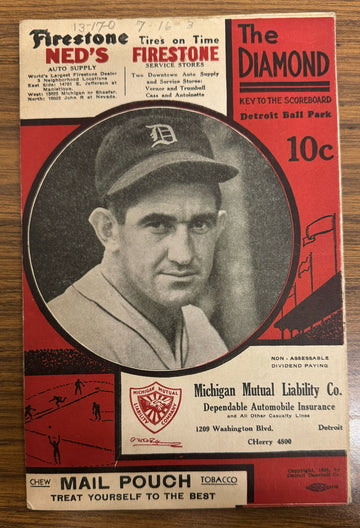 1935 Detroit Tigers vs New York Yankees Score Card Lou Gehrig w/ Ticket