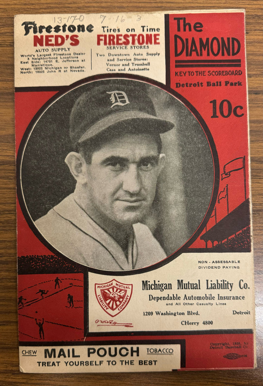 1935 Detroit Tigers vs New York Yankees Score Card Lou Gehrig w/ Ticket