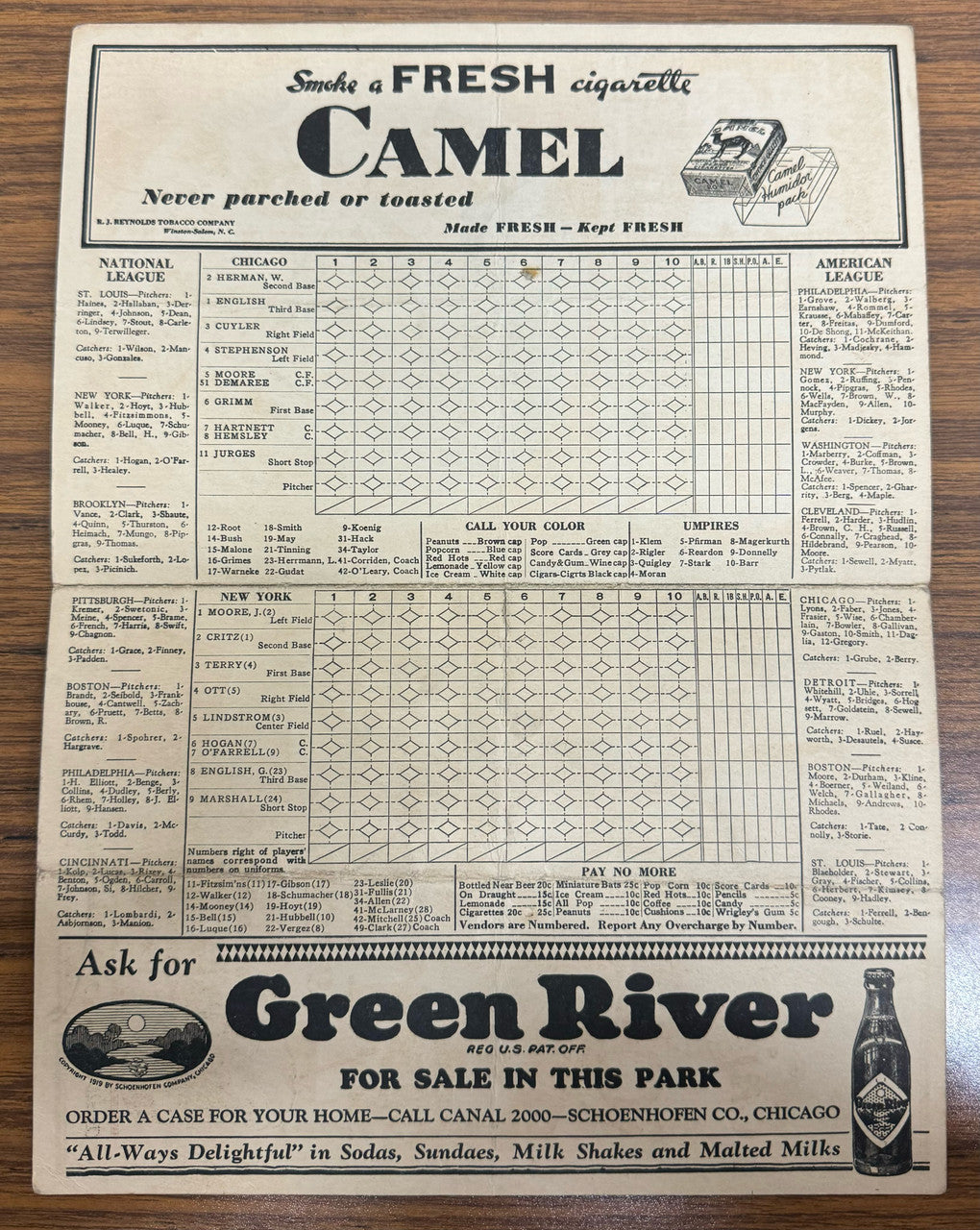1932 Chicago Cubs vs New York Giants Scorecard Hartnett Ott
