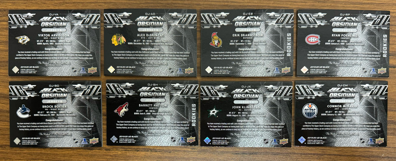 2019-20 SPX Black Obsidian Jerseys Set w/ Rookies (32) McDavid Hughes Makar