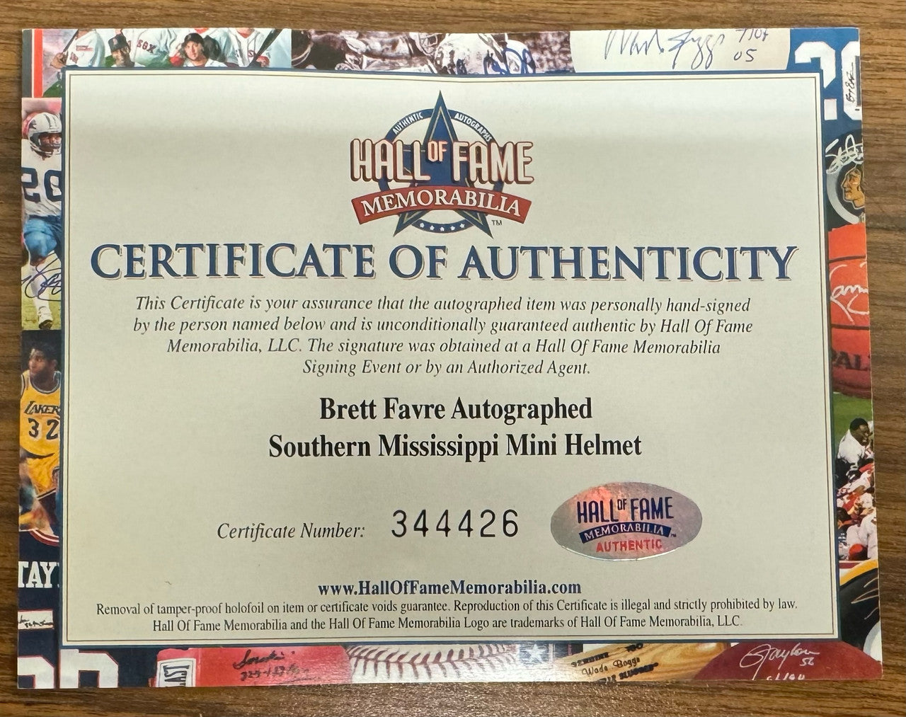 Brett Favre Signed Autographed Ridell Southern Miss Mini Helmet HoF Authentic