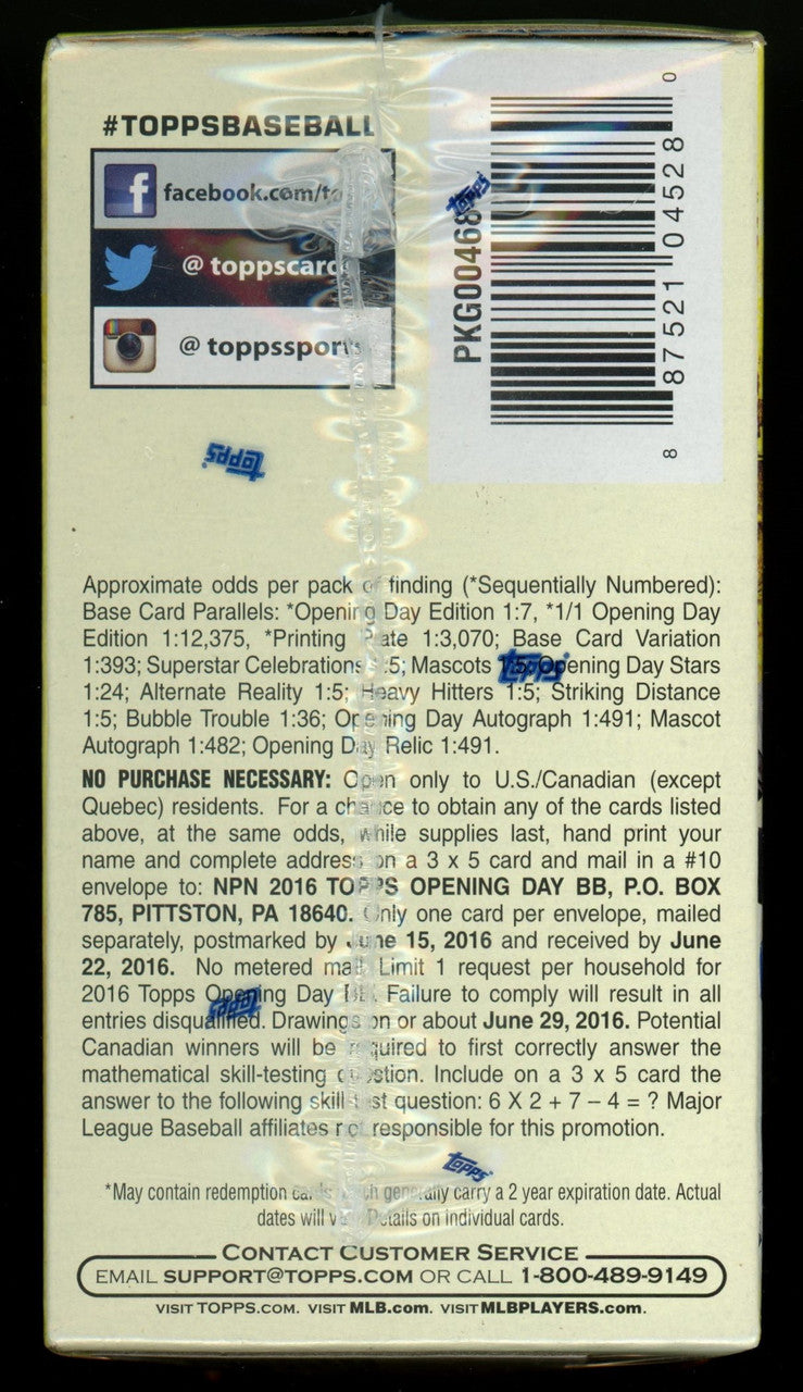 2016 Topps Opening Day Baseball Blaster Box Factory Sealed