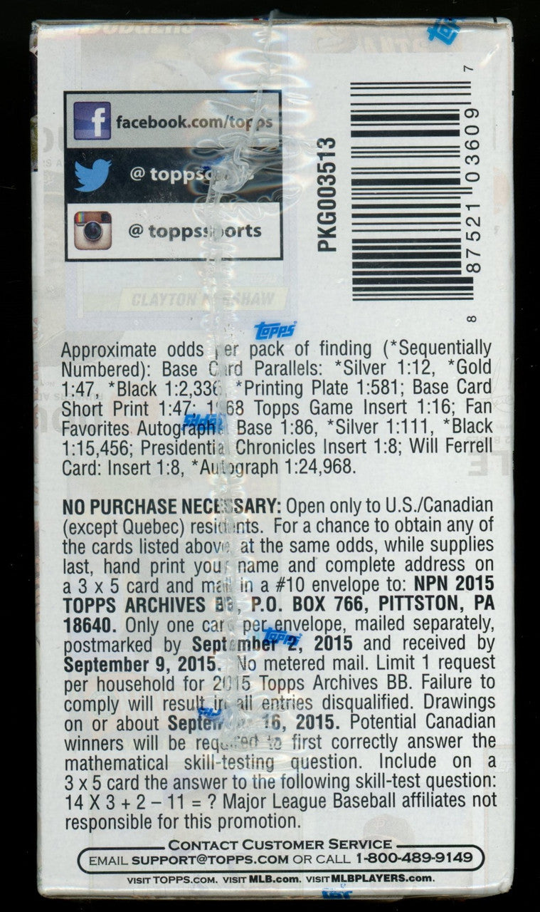2015 Topps Archives Baseball Blaster Box Factory Sealed