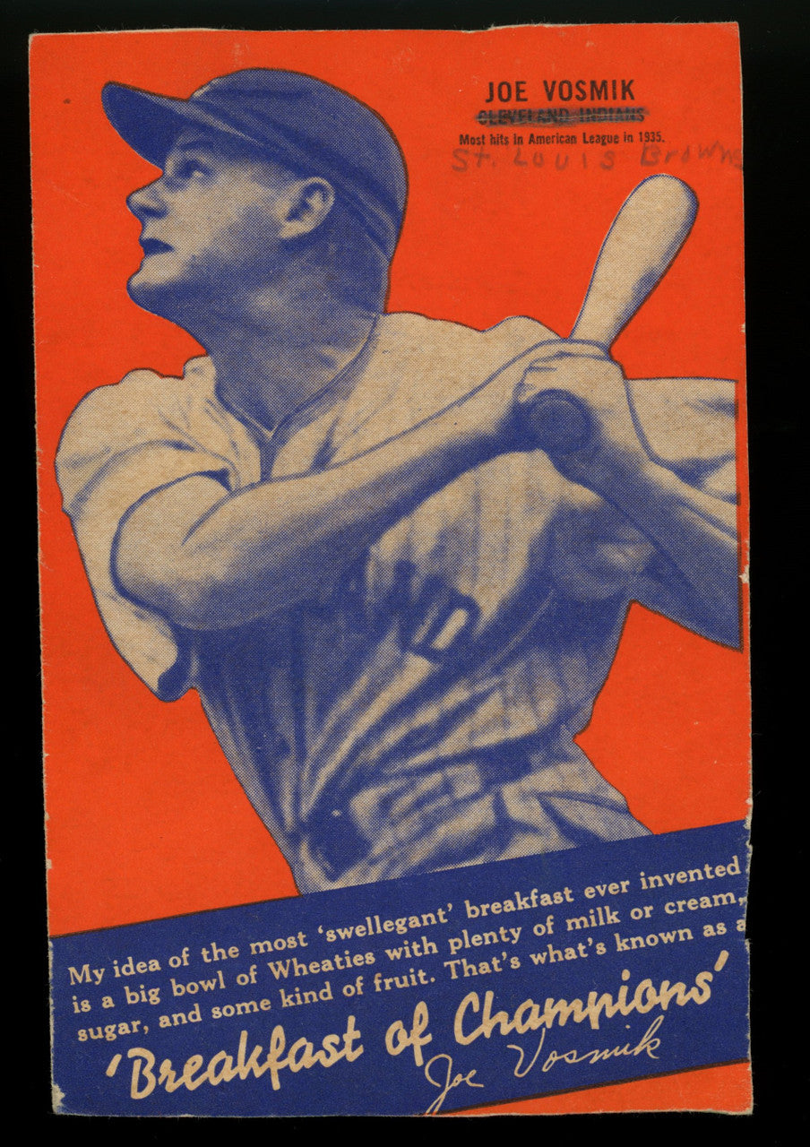 1936 Wheaties Series 4 Joe Vosmik Hand Cut Panel Low Grade