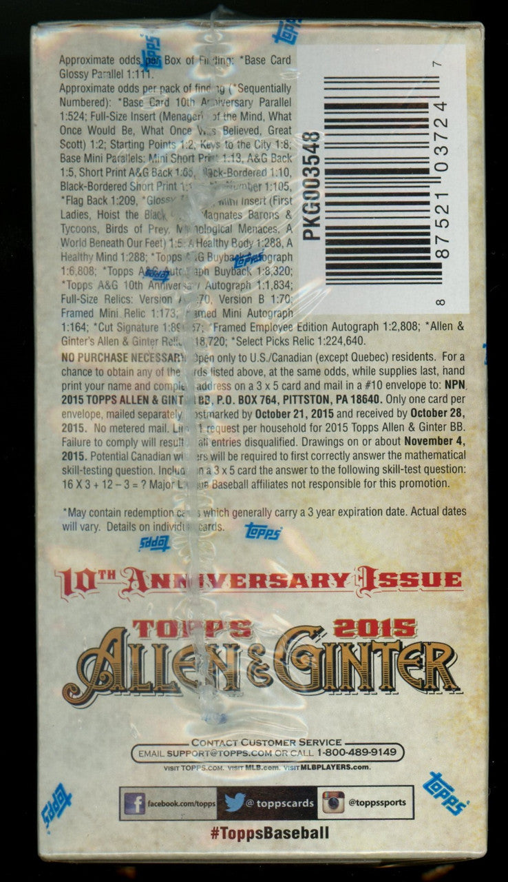 2015 Topps Allen & Ginter Baseball Blaster Box Factory Sealed
