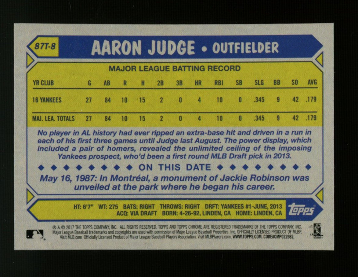 2017 Topps Chrome Baseball 1987 Refractor Complete Set (25) Aaron Judge