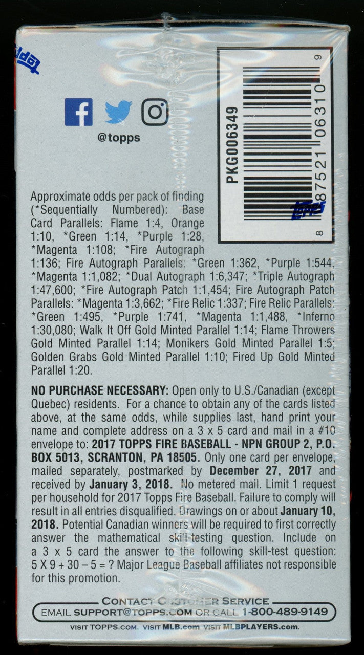 2017 Topps Fire Baseball Blaster Box Factory Sealed