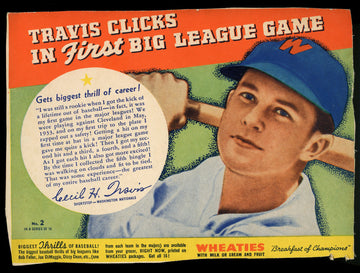 1938 Wheaties Series 10 Cecil Travis Hand Cut Panel #2 Low Grade