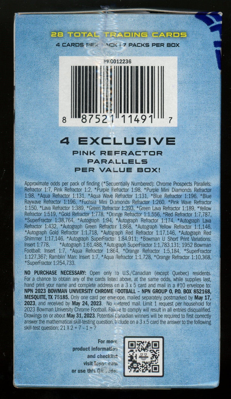 2022 Bowman University Chrome Football Blaster Box