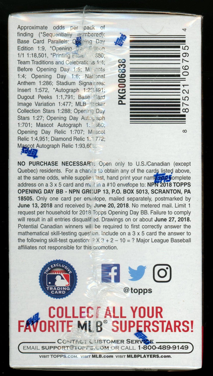 2018 Topps Opening Day Baseball Blaster Box Factory Sealed