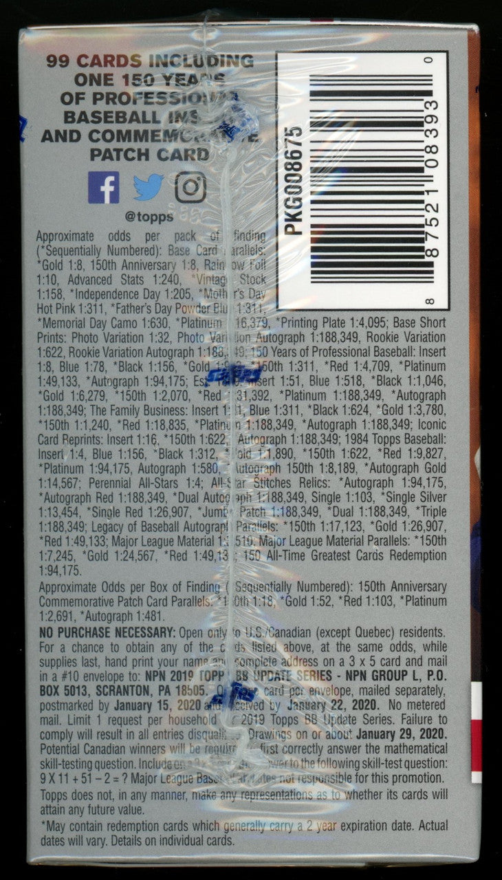2019 Topps Update Baseball Blaster Box Factory Sealed
