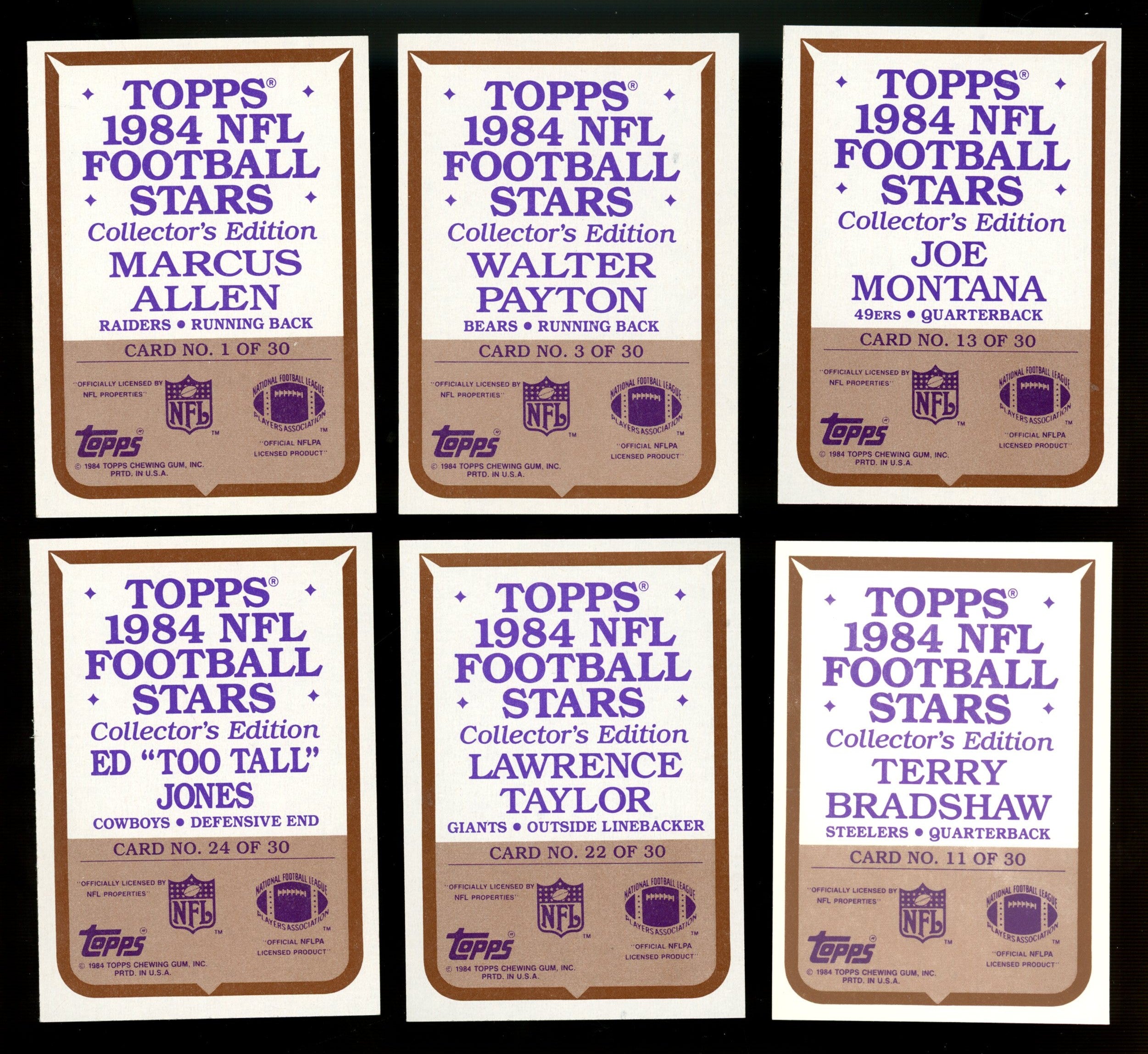 1984 Topps NFL Stars Collector's Edition Football Complete Set (30/30)