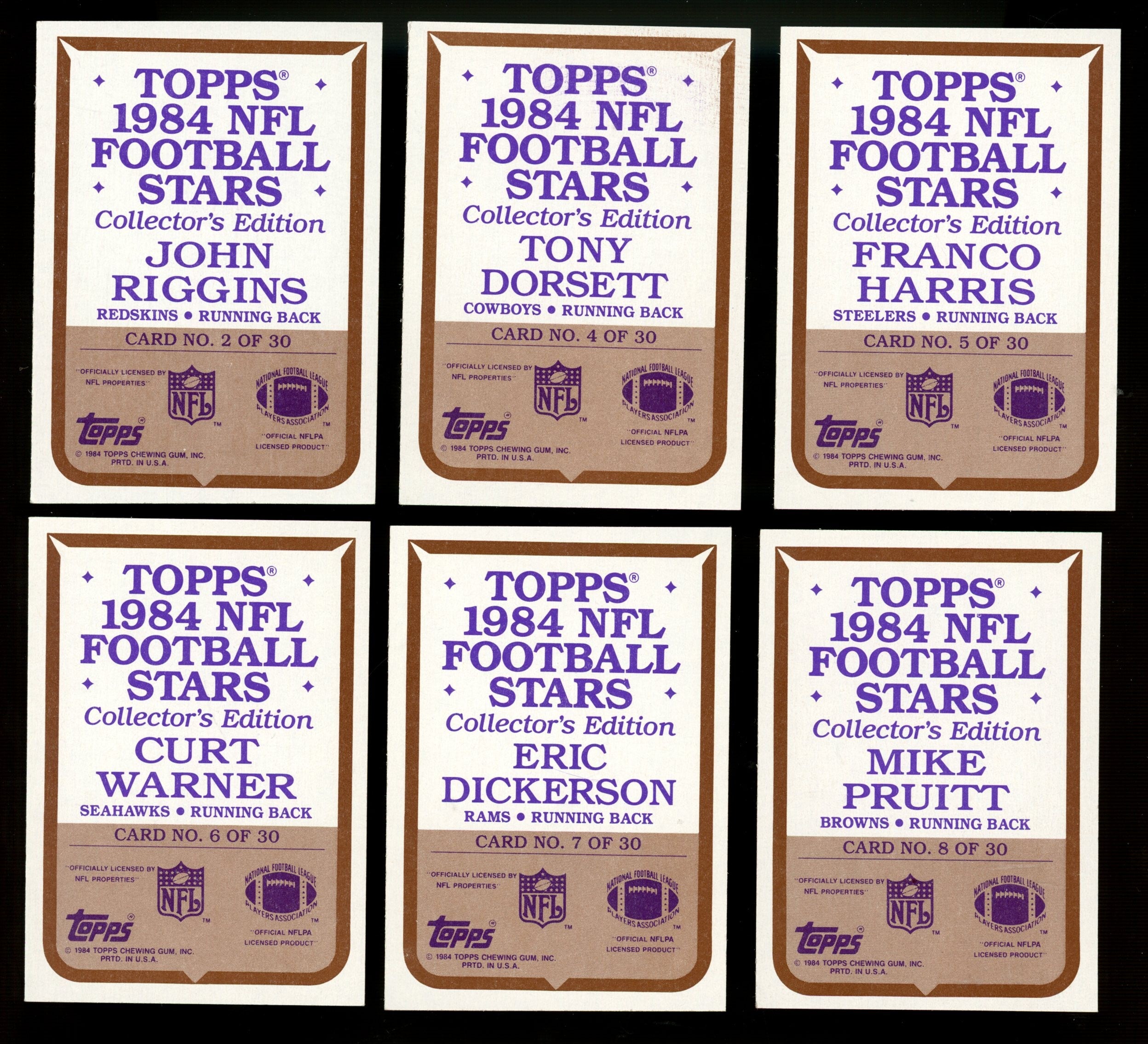 1984 Topps NFL Stars Collector's Edition Football Complete Set (30/30)