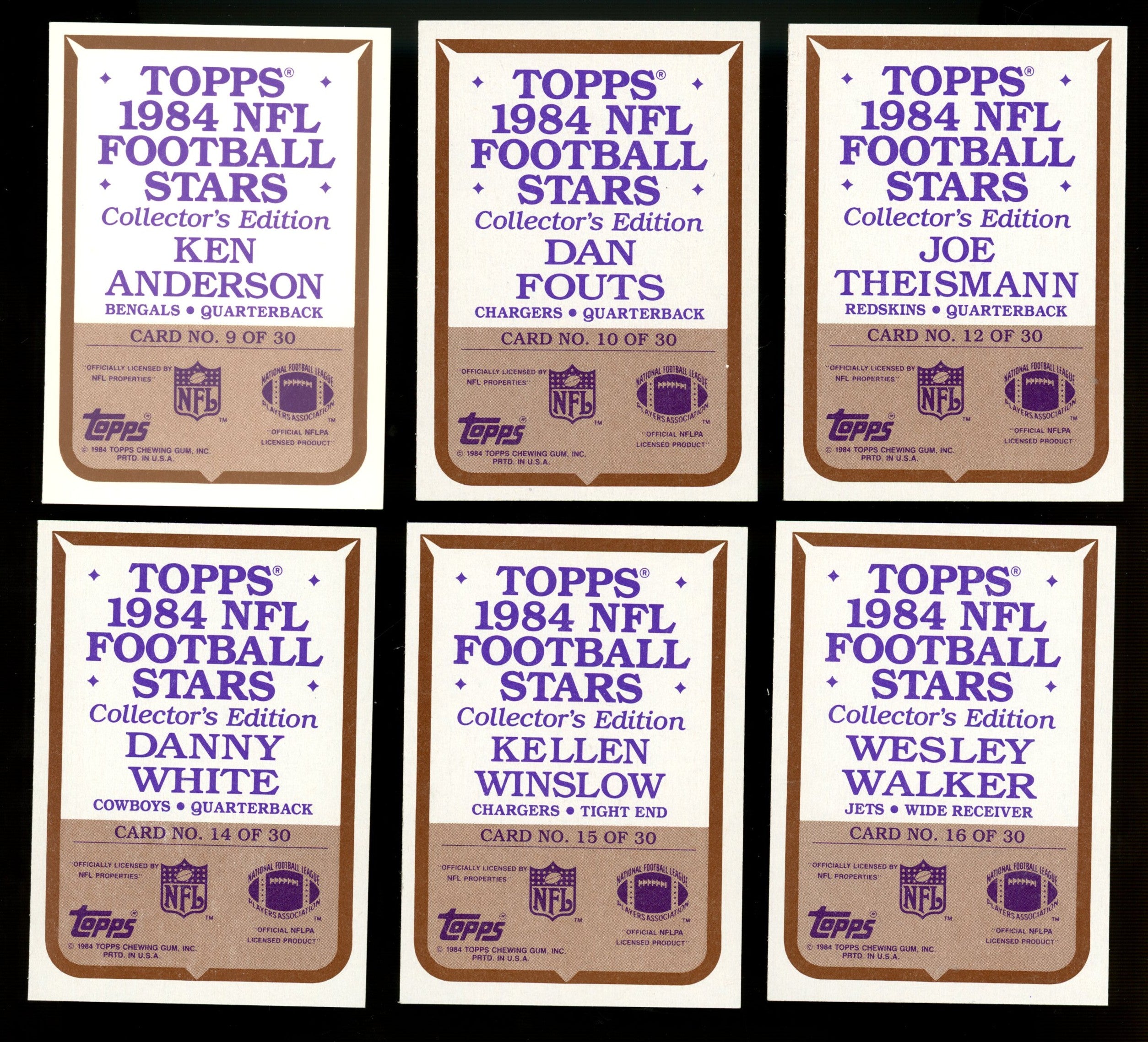1984 Topps NFL Stars Collector's Edition Football Complete Set (30/30)
