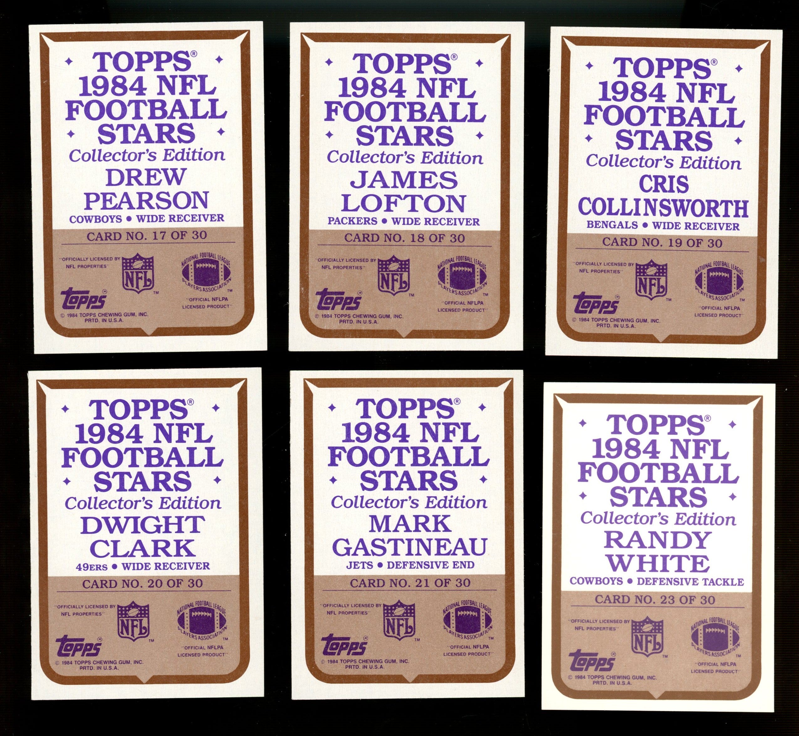 1984 Topps NFL Stars Collector's Edition Football Complete Set (30/30)