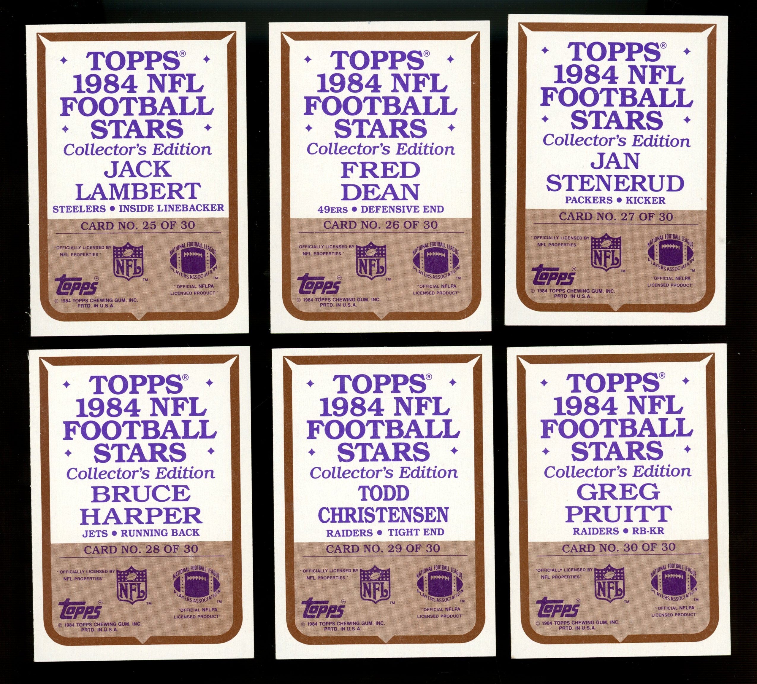 1984 Topps NFL Stars Collector's Edition Football Complete Set (30/30)