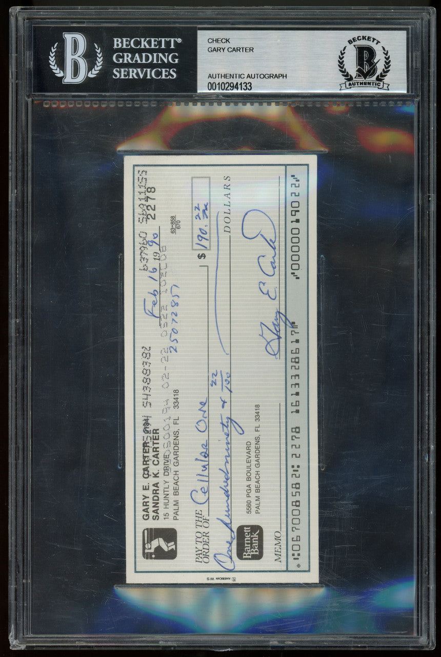Gary Carter Signed Autographed Check BAS Authentic