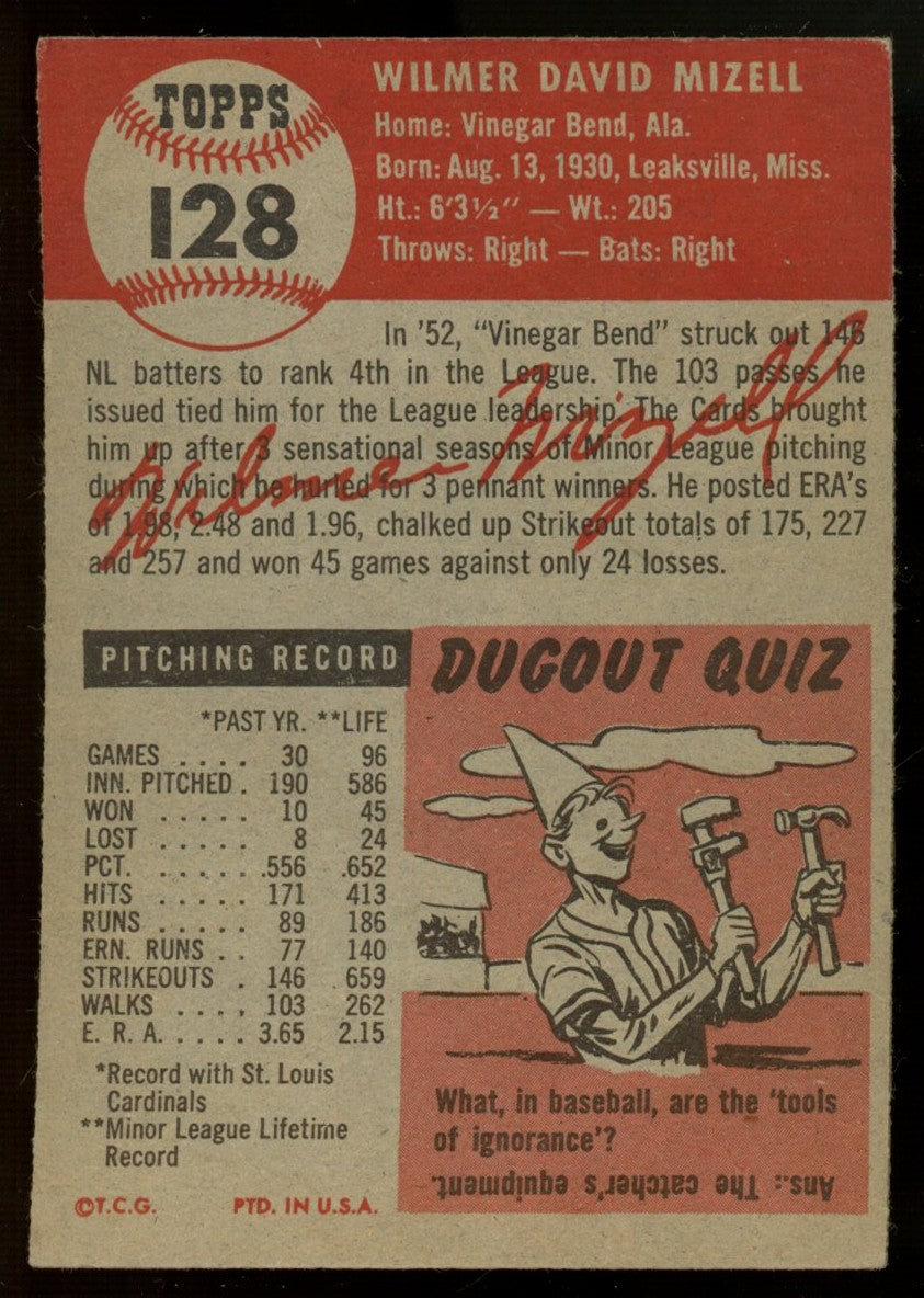 1953 Topps Wilmer Mizell #128 VG
