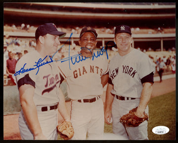 Willie Mays Harmon Killebrew Signed Autographed 8x10 Photo w/ Mantle JSA