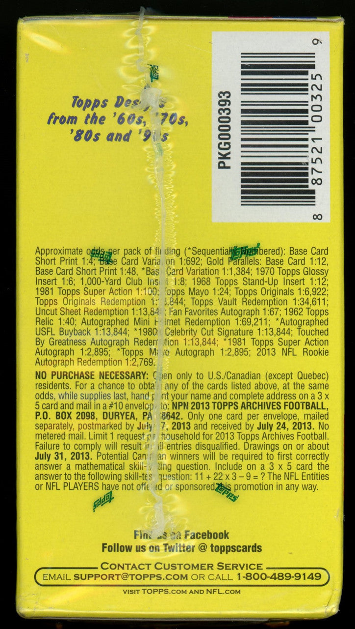 2013 Topps Archives Football Blaster Box Factory Sealed