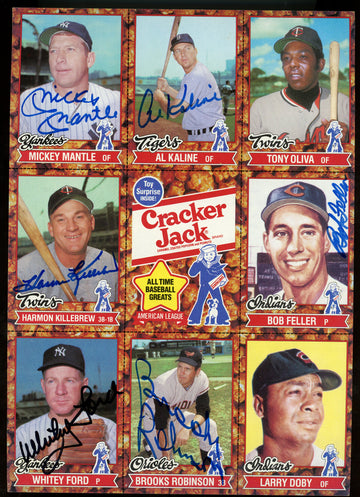 Mantle Mays Aaron Banks +++ Signed Autographed Cracker Jack Sheet Set of 2 JSA