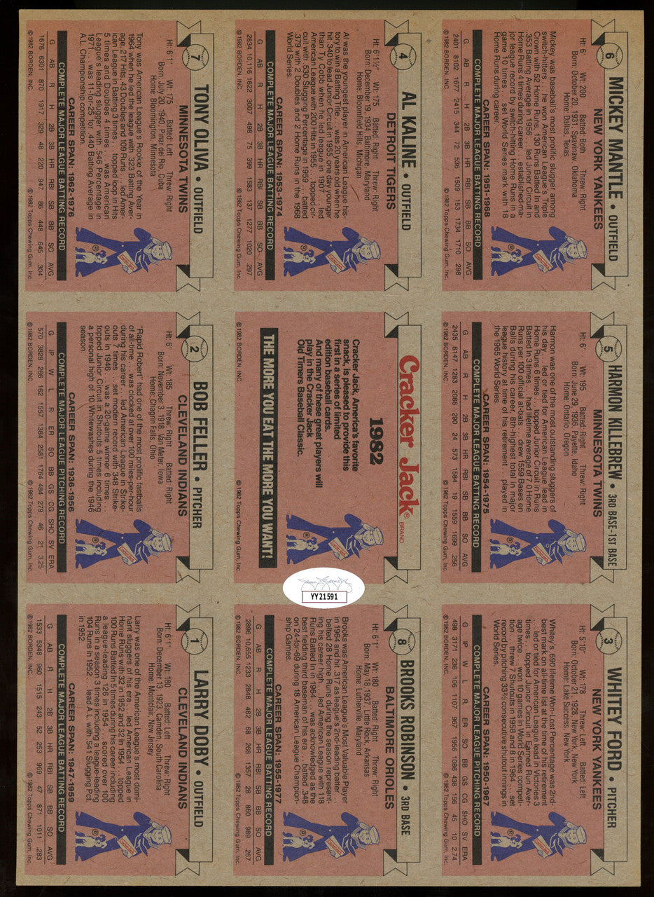Mantle Mays Aaron Banks +++ Signed Autographed Cracker Jack Sheet Set of 2 JSA