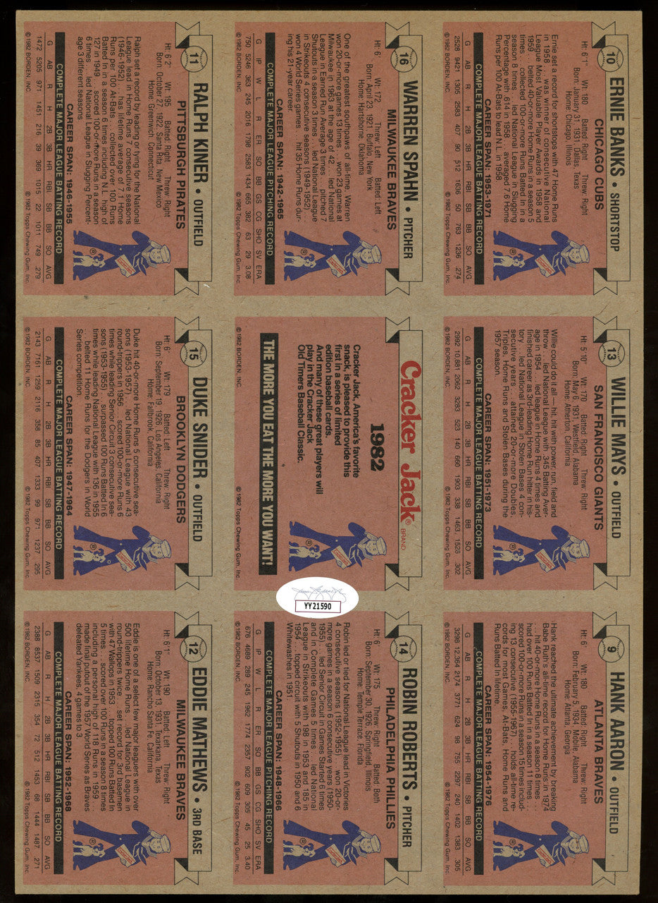 Mantle Mays Aaron Banks +++ Signed Autographed Cracker Jack Sheet Set of 2 JSA