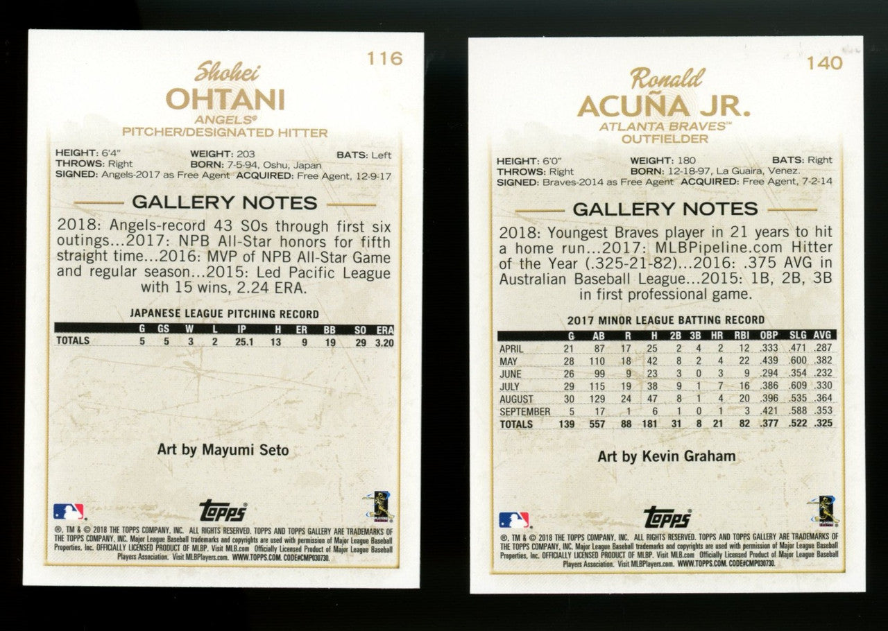 2018 Topps Gallery Baseball Complete Set (200) Ohtani Acuna Soto