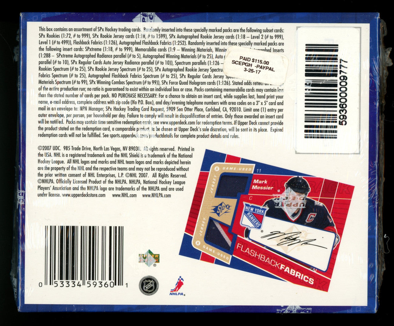 2007-08 Upper Deck SPX Hockey Hobby Box Factory Sealed