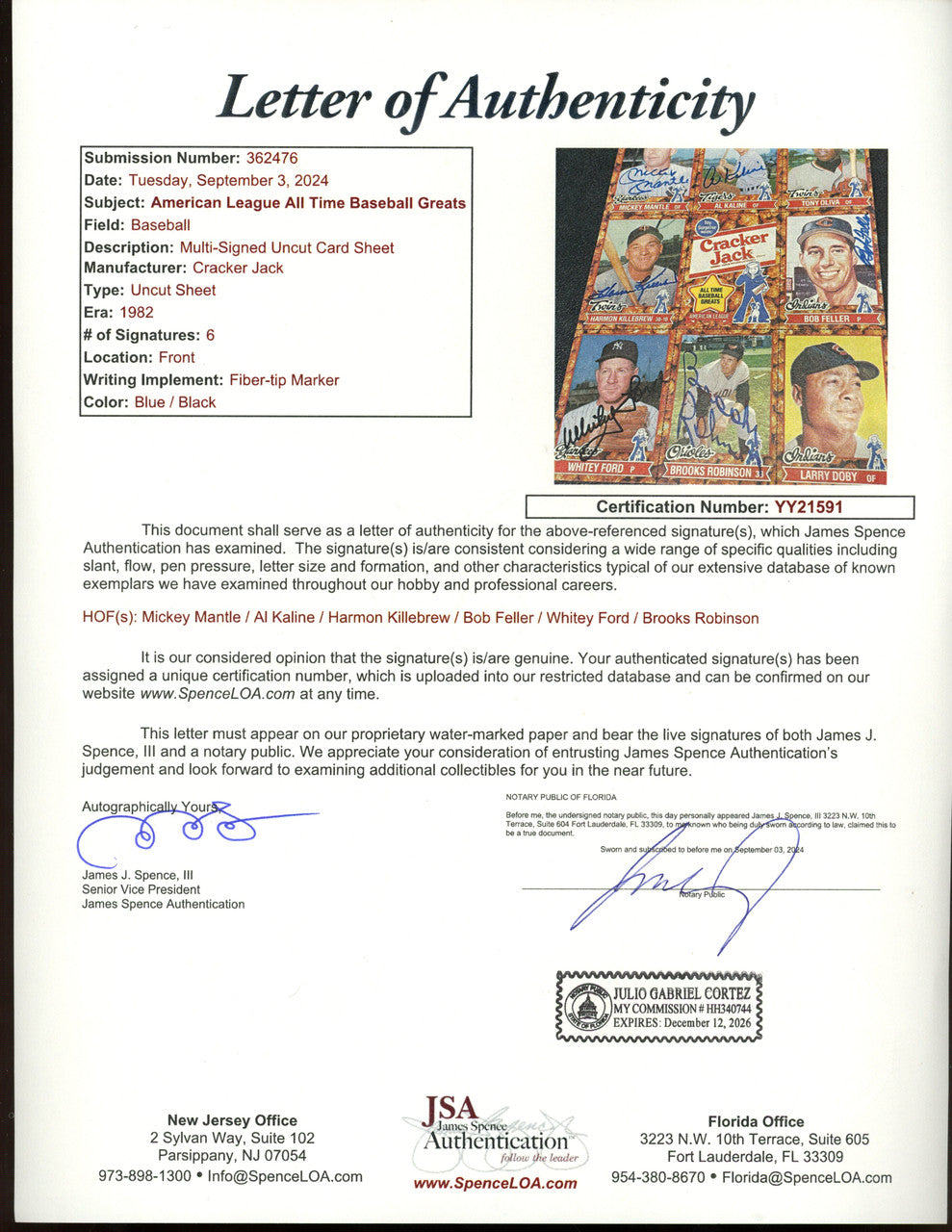 Mantle Mays Aaron Banks +++ Signed Autographed Cracker Jack Sheet Set of 2 JSA